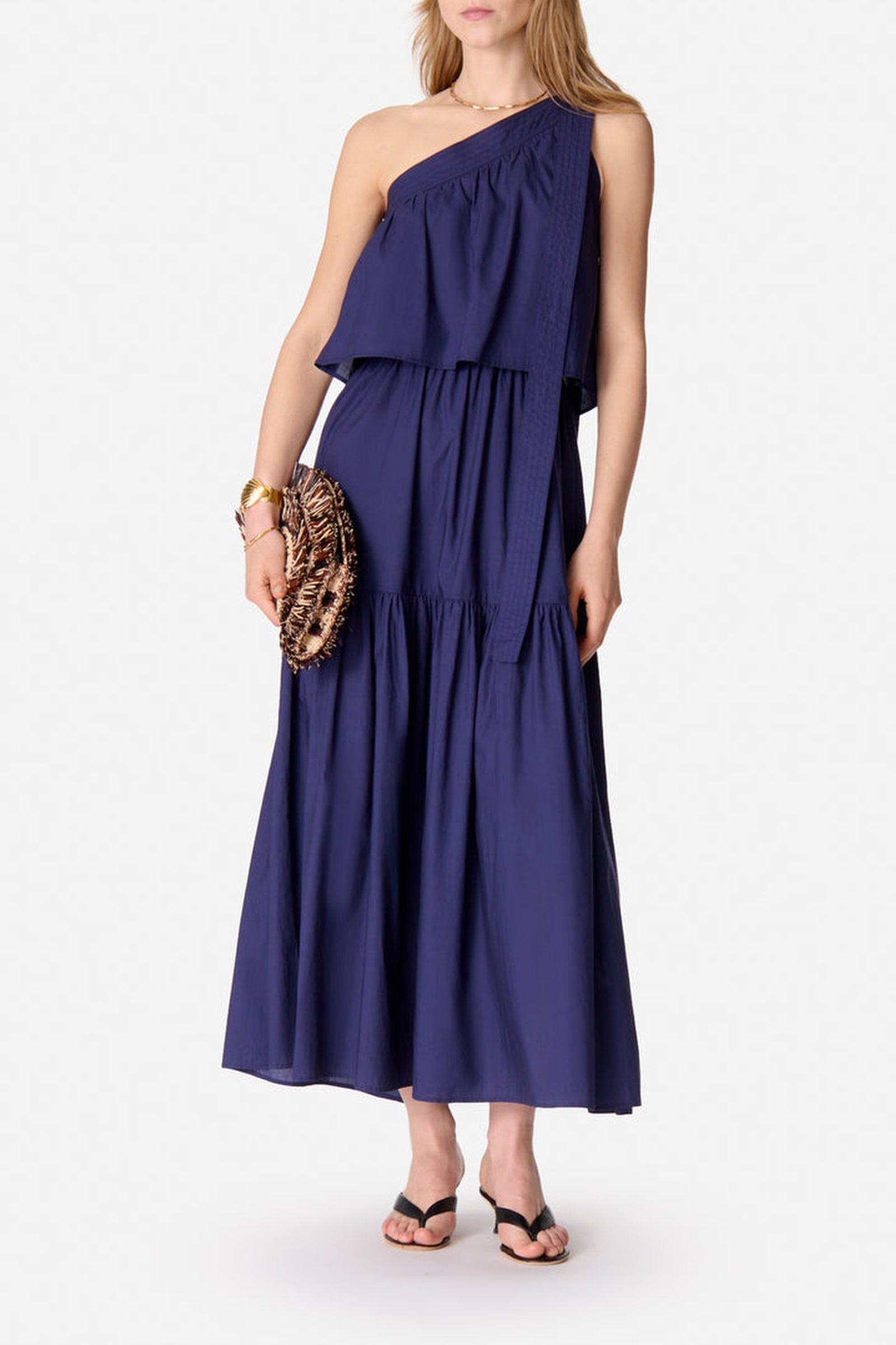 RECO : 130 // Robe longue asymétrique Cora en coton - Encre