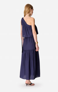 RECO : 130 // Robe longue asymétrique Cora en coton - Encre