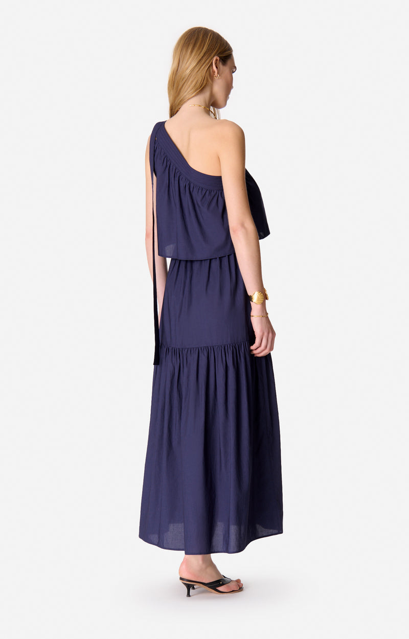 RECO : 130 // Robe longue asymétrique Cora en coton - Encre