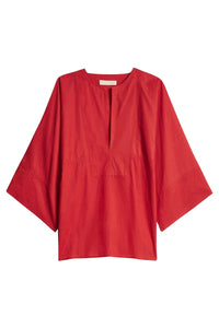 Blouse à col V et manches courtes - Brique