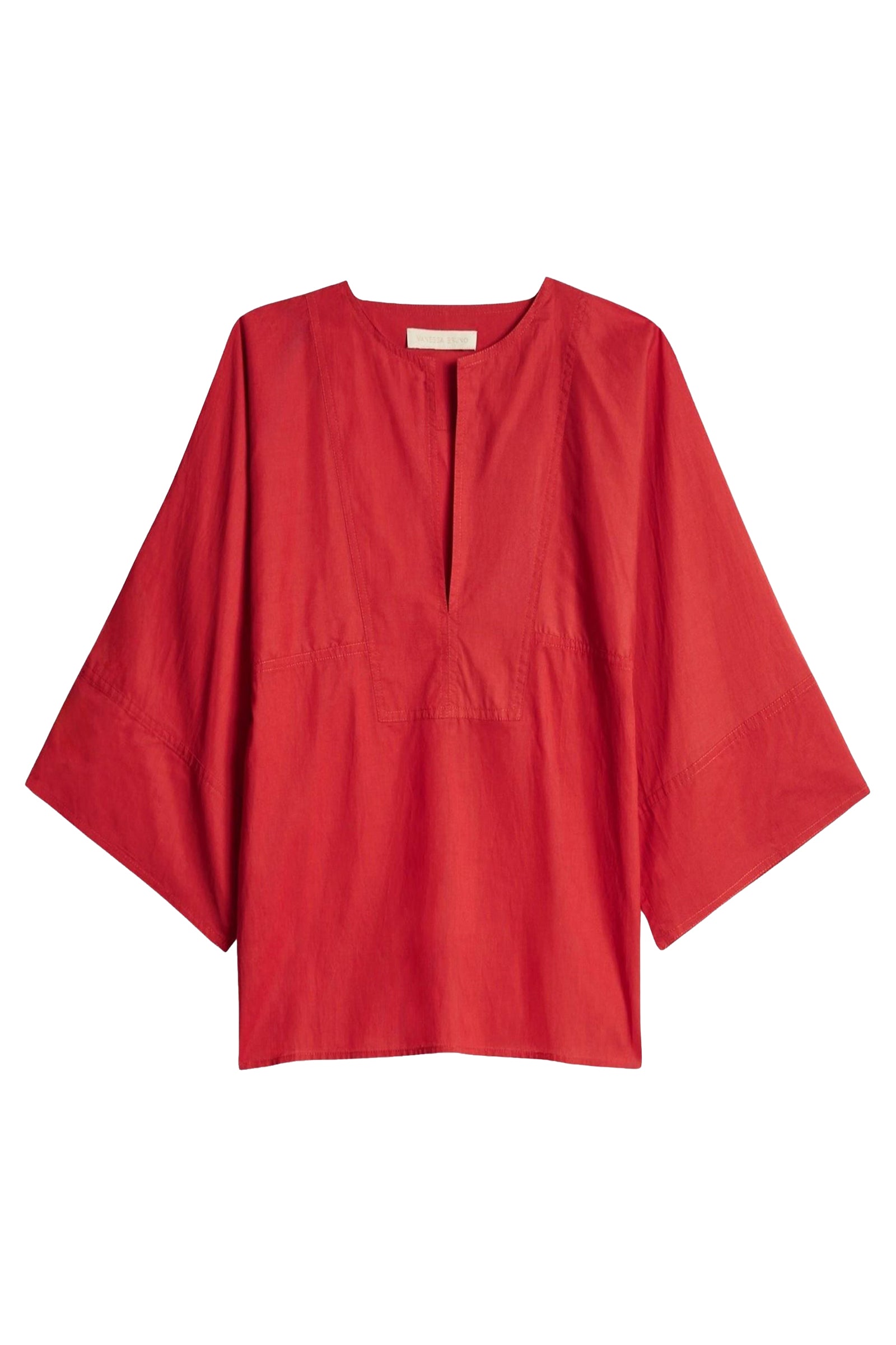Blouse à col V et manches courtes - Brique
