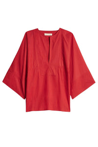 Blouse à col V et manches courtes - Brique
