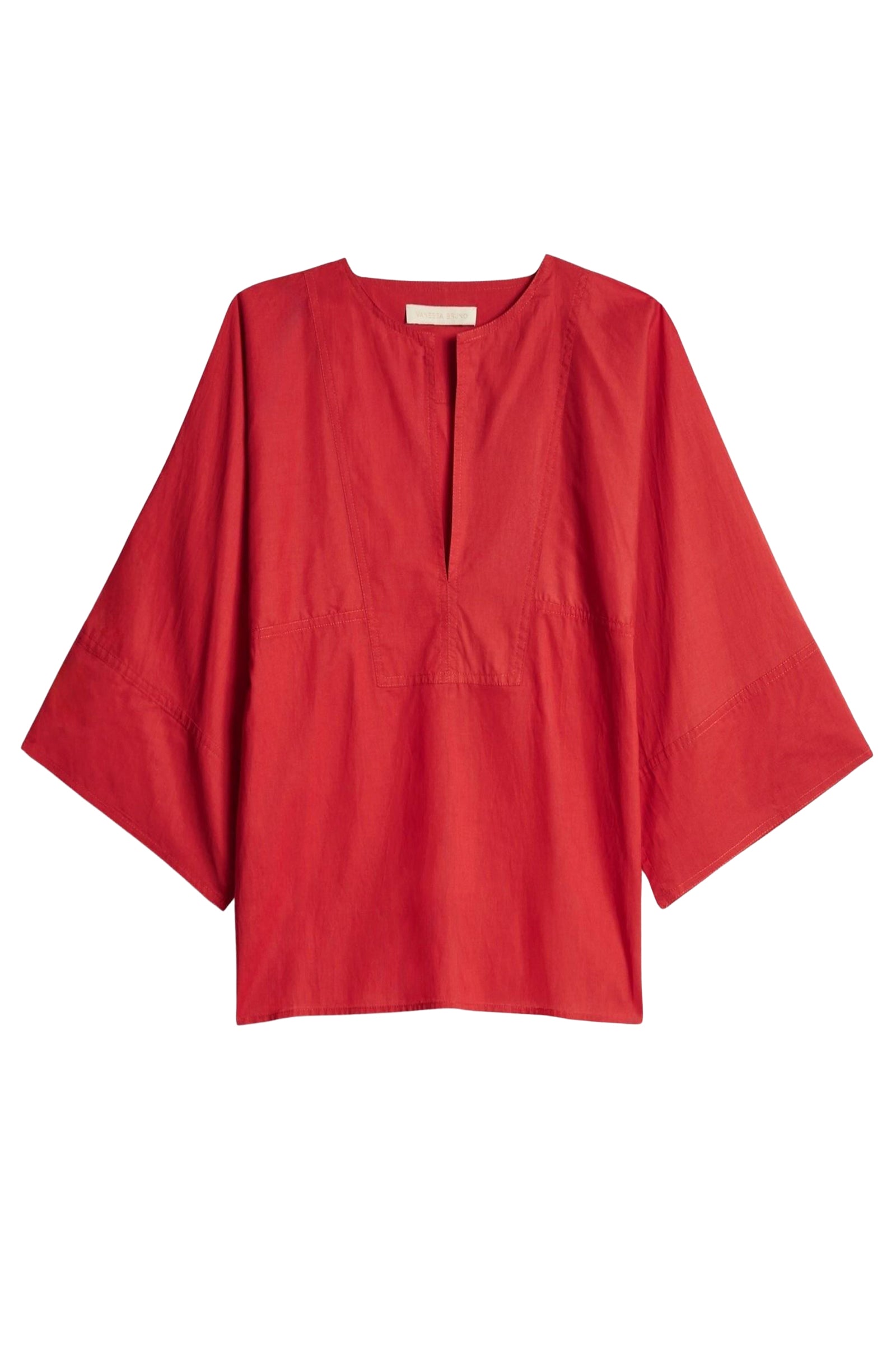 Blouse à col V et manches courtes - Brique