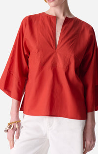 Blouse à col V et manches courtes - Brique