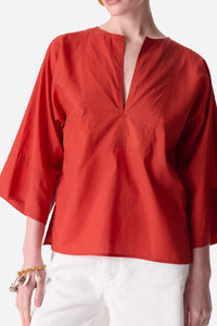 Blouse à col V et manches courtes - Brique