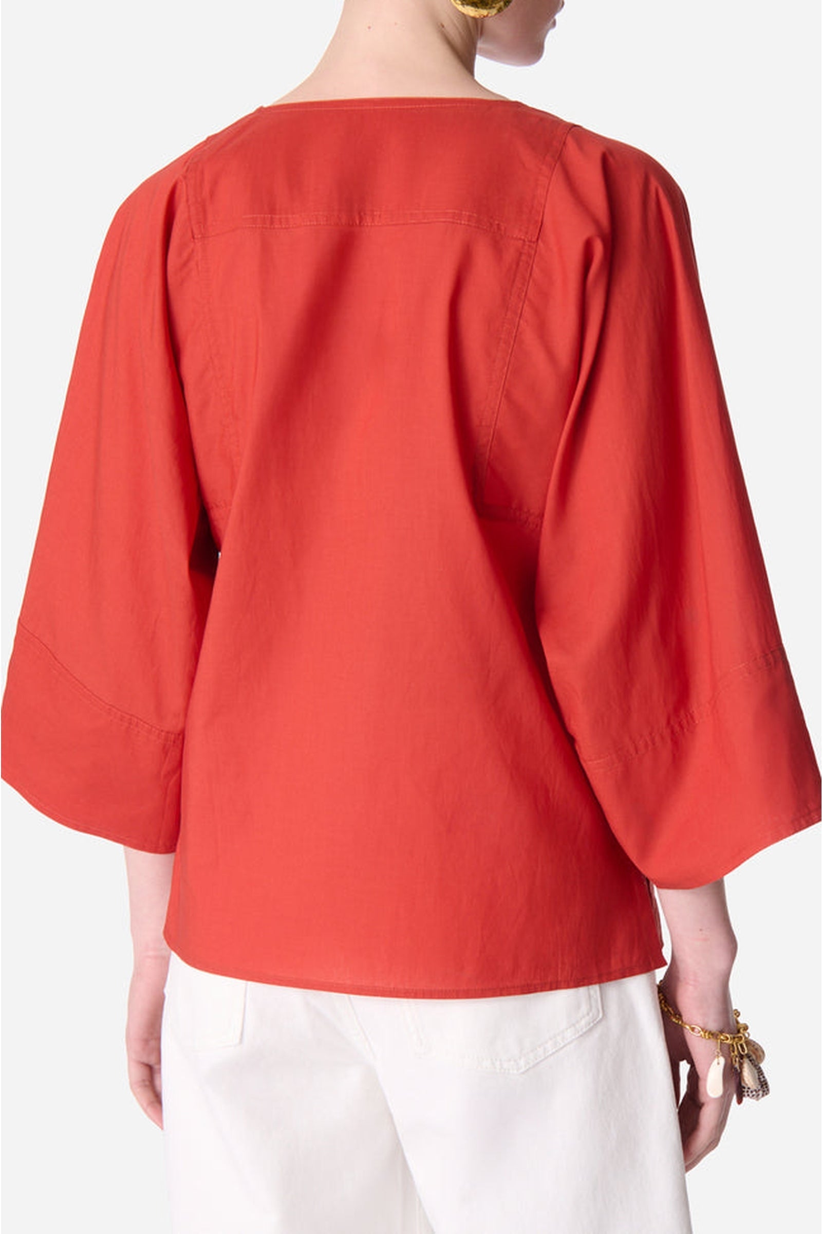 Blouse à col V et manches courtes - Brique