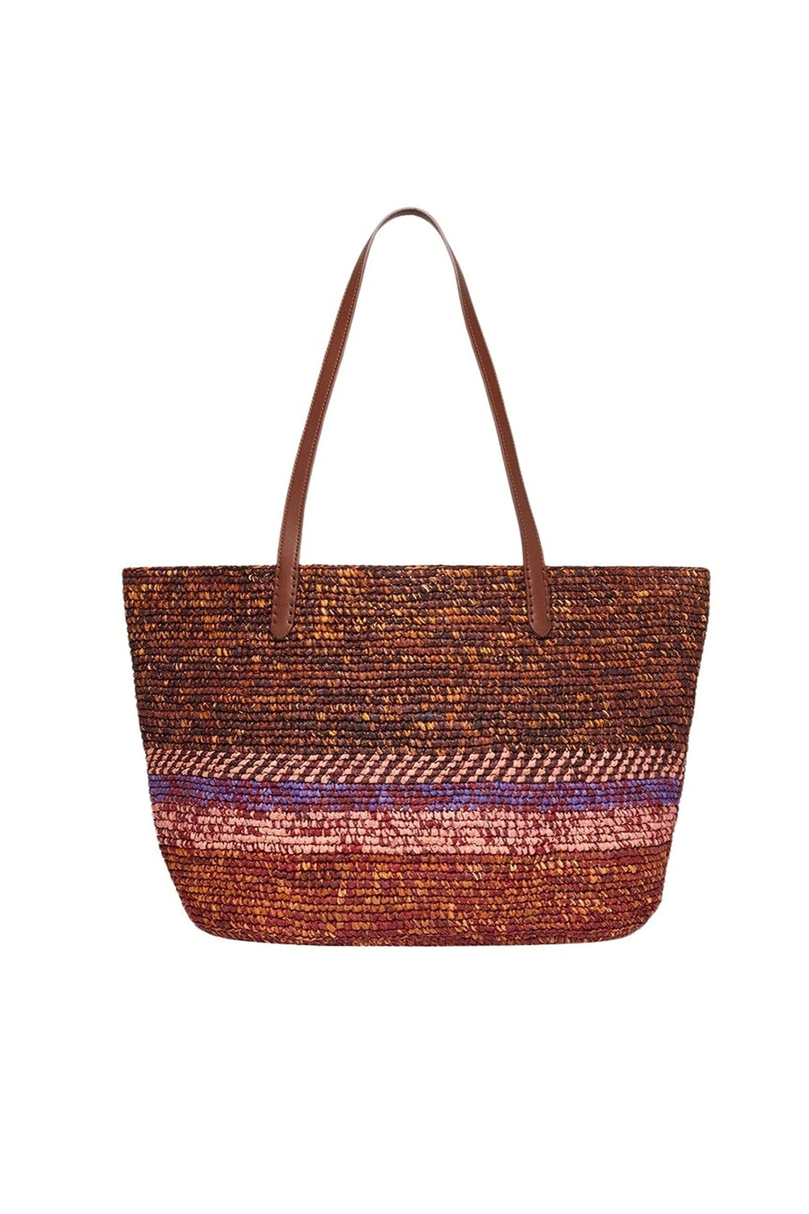 Panier porté épaule en raphia - Multicolore & Biscuit