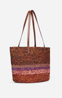 Panier porté épaule en raphia - Multicolore & Biscuit