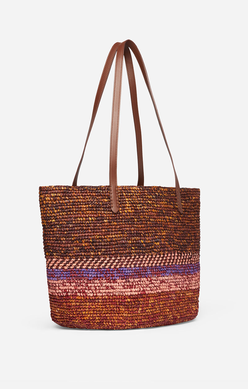 Panier porté épaule en raphia - Multicolore & Biscuit