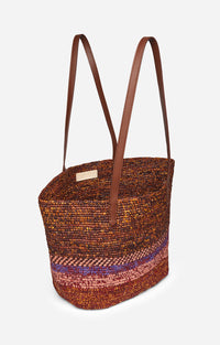 Panier porté épaule en raphia - Multicolore & Biscuit