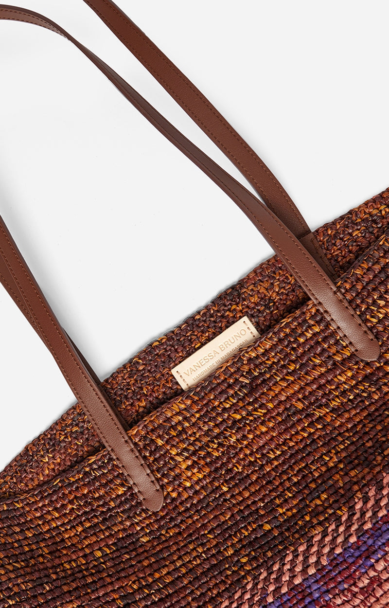 Panier porté épaule en raphia - Multicolore & Biscuit