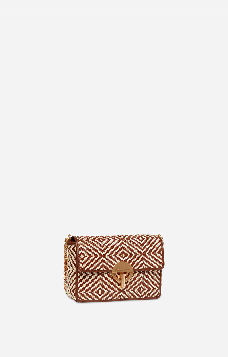 2 QTY RELIQUAT 220 // COGNAC / Petit Sac Moon en Cuir Tressé - COGNAC