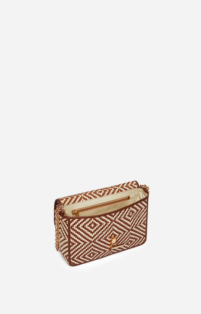 2 QTY RELIQUAT 220 // COGNAC / Petit Sac Moon en Cuir Tressé - COGNAC