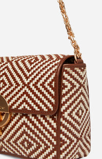 2 QTY RELIQUAT 220 // COGNAC / Petit Sac Moon en Cuir Tressé - COGNAC