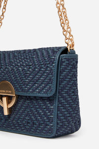 1 QTY RELIQUAT 220 // DENIM / Petit Sac Moon en Cuir Tressé - DENIM