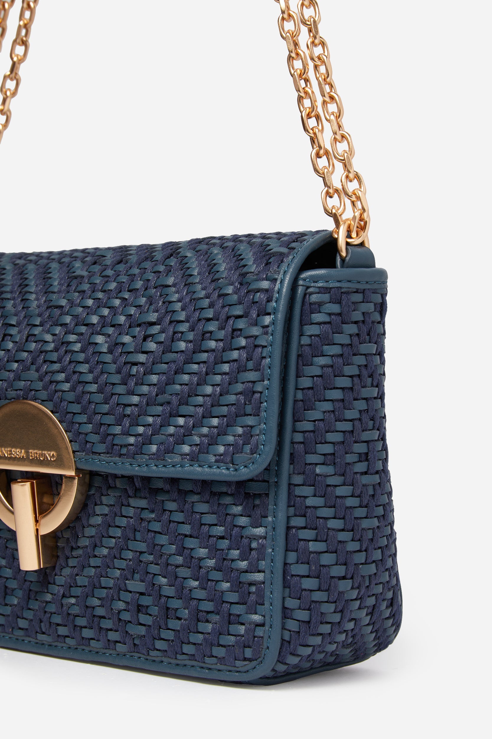 1 QTY RELIQUAT 220 // DENIM / Petit Sac Moon en Cuir Tressé - DENIM