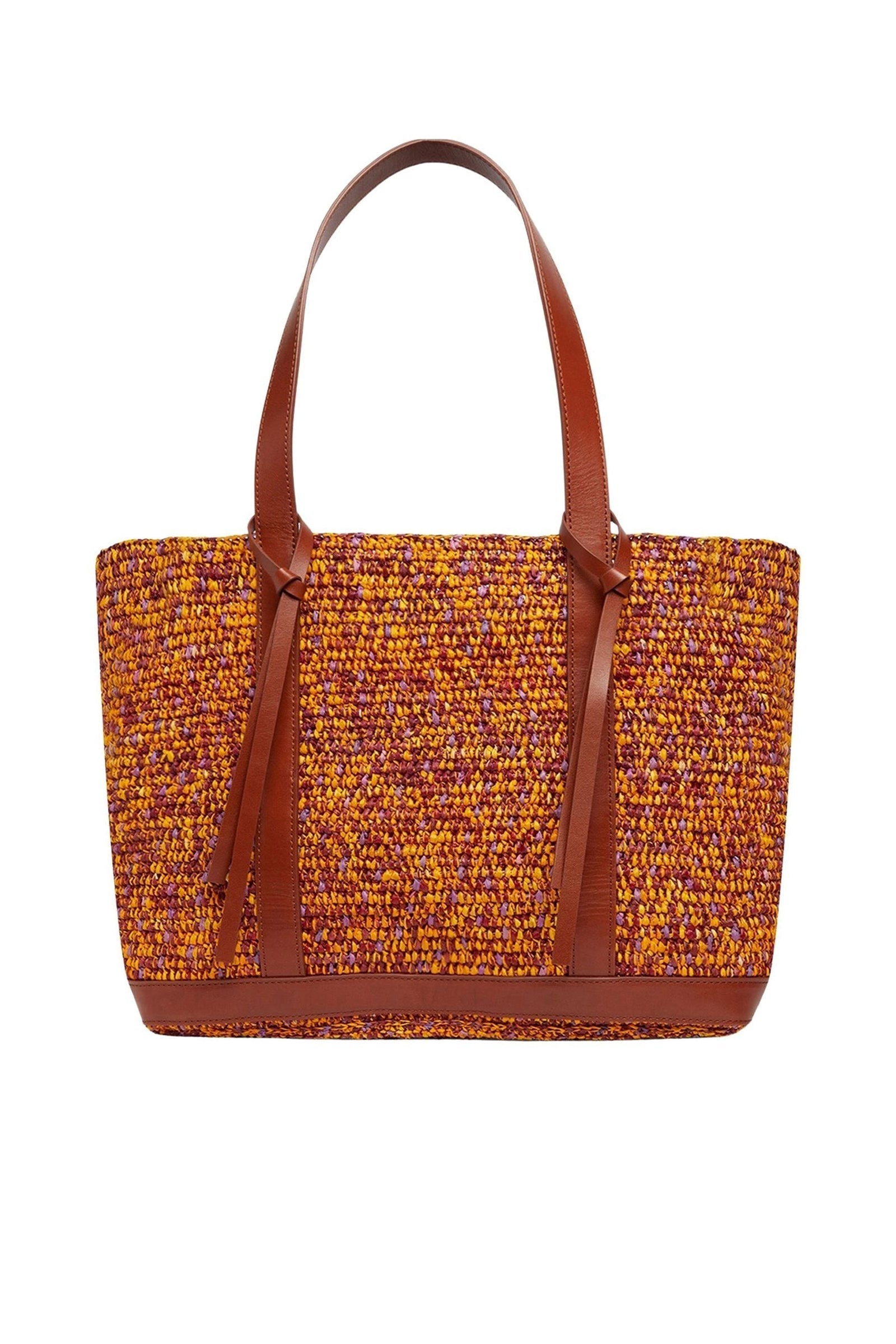 Cabas L bicolore tressé en raphia - Multicolore & Jaune