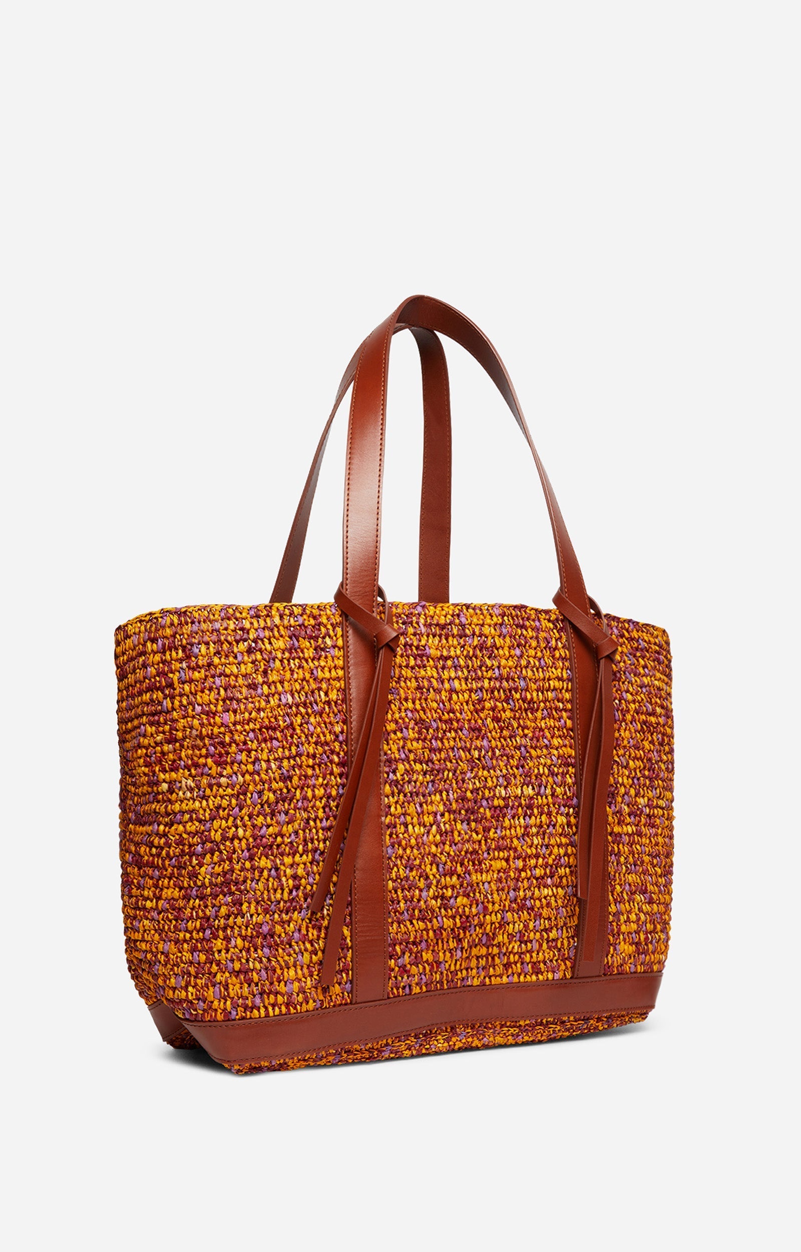 Cabas L bicolore tressé en raphia - Multicolore & Jaune