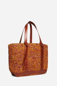 Cabas L bicolore tressé en raphia - Multicolore & Jaune
