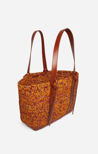 Cabas L bicolore tressé en raphia - Multicolore & Jaune