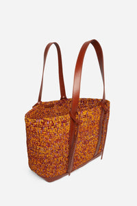 Cabas L bicolore tressé en raphia - Multicolore & Jaune