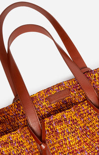Cabas L bicolore tressé en raphia - Multicolore & Jaune