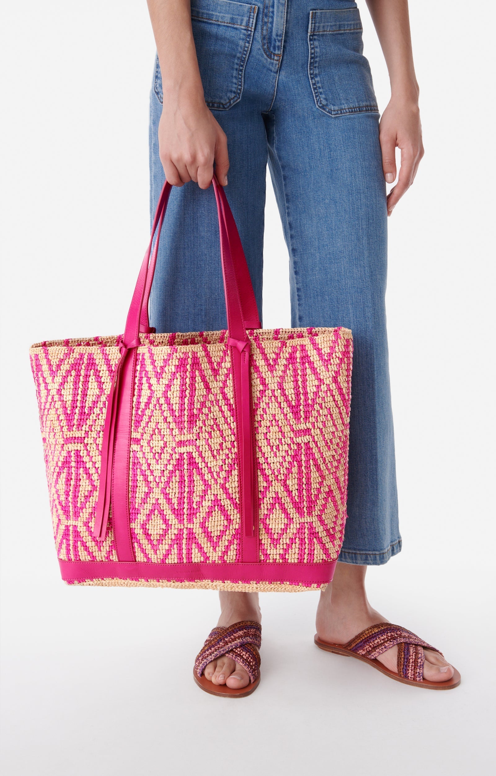Cabas L en raphia - Fushia