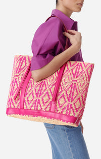 Cabas L en raphia - Fushia