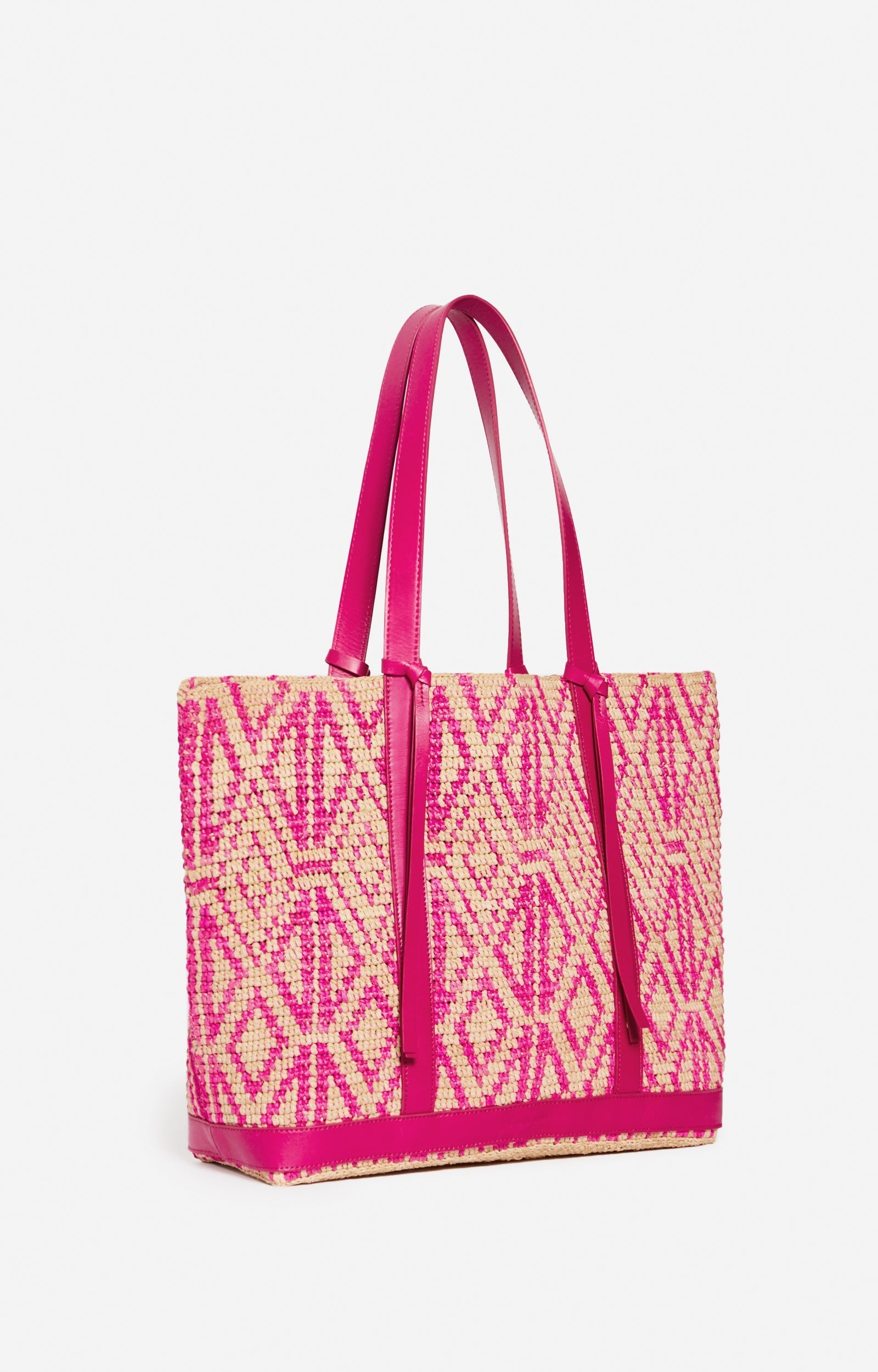 Cabas L en raphia - Fushia