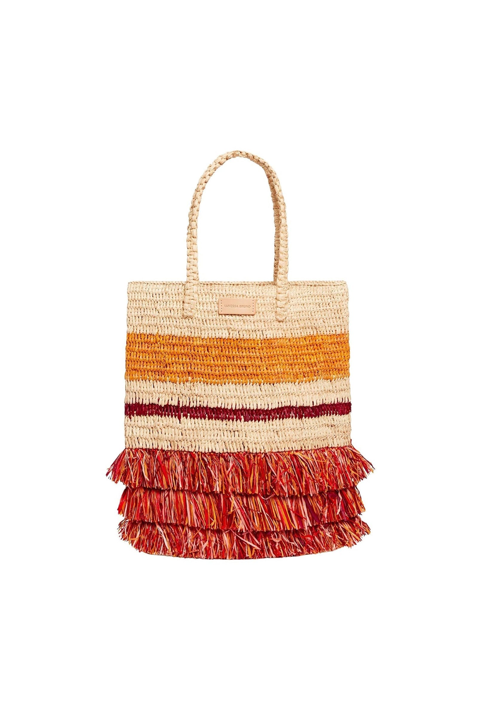 Panier porté main à franges en raphia - Multicolore