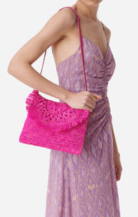 Pochette à rabat en raphia - Fushia
