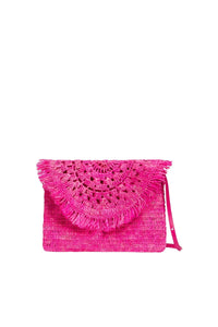 Pochette à rabat en raphia - Fushia