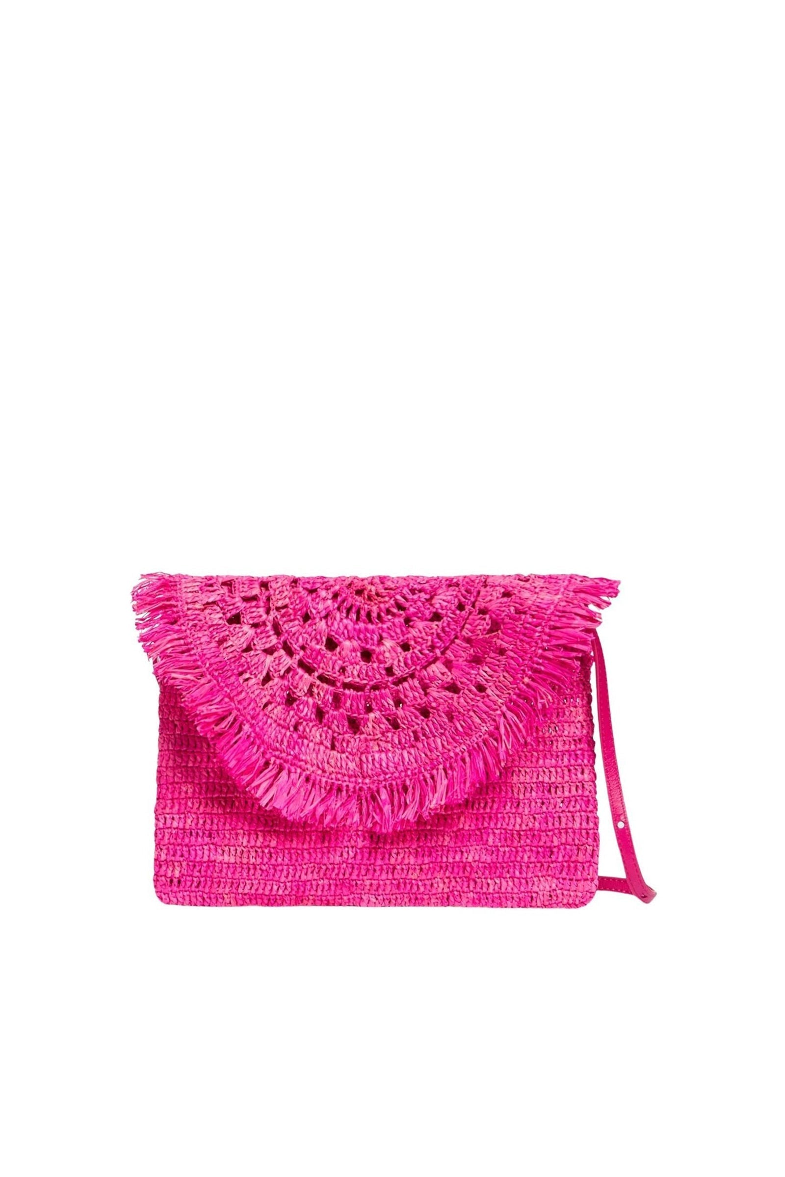 Pochette à rabat en raphia - Fushia