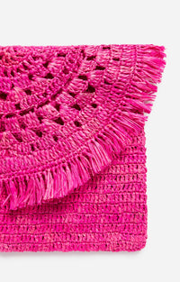 Pochette à rabat en raphia - Fushia
