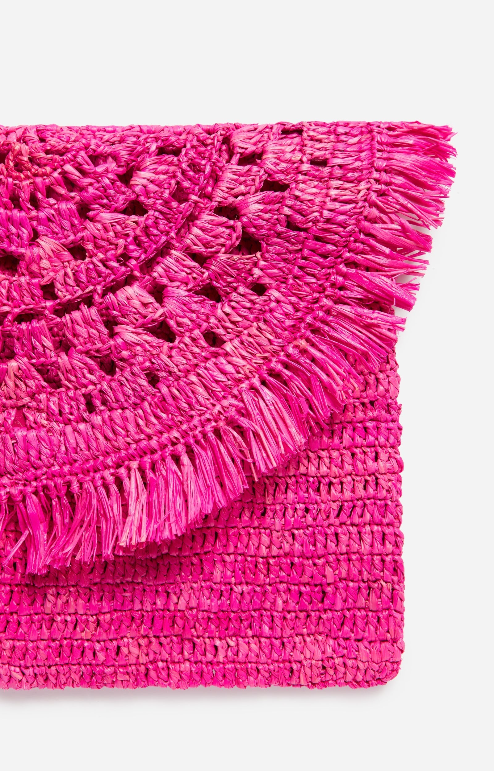 Pochette à rabat en raphia - Fushia