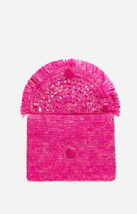 Pochette à rabat en raphia - Fushia