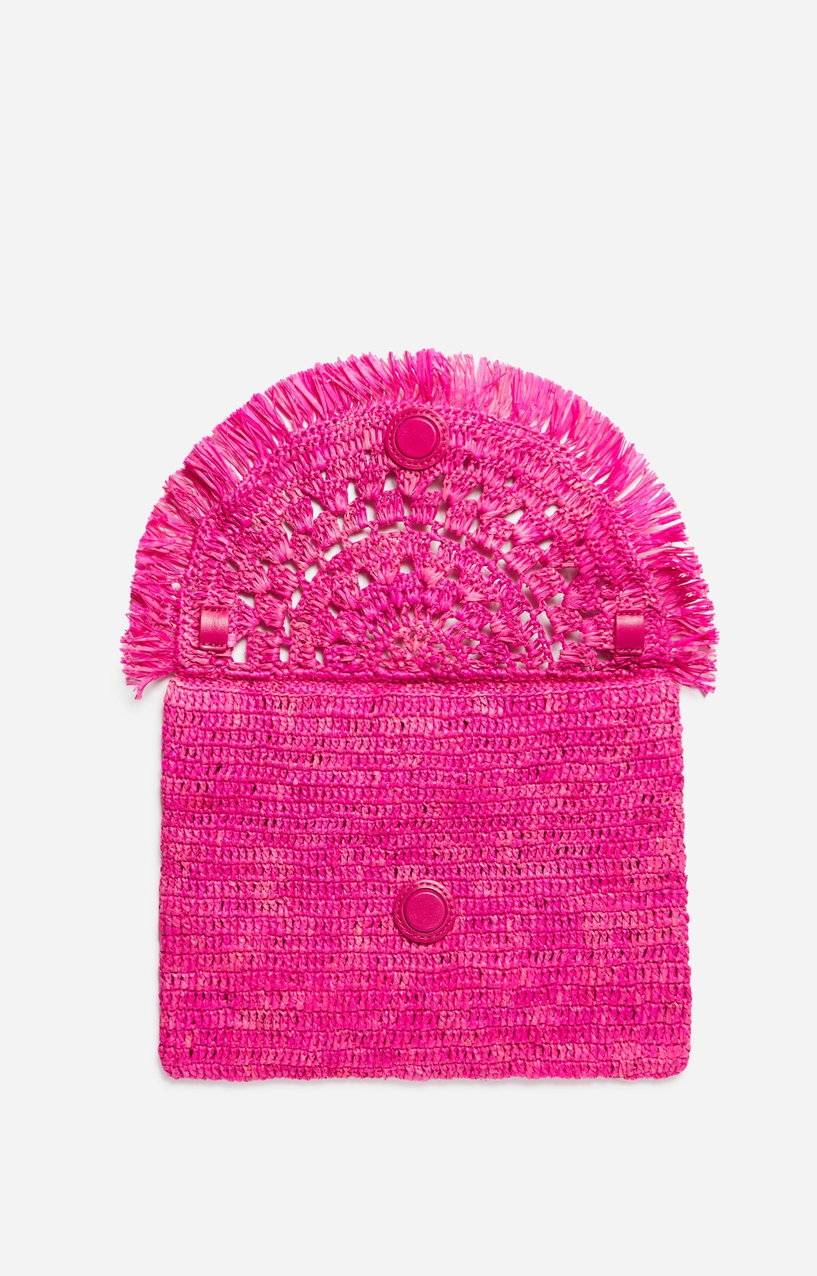 Pochette à rabat en raphia - Fushia