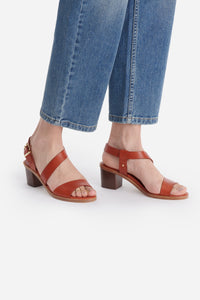 Leather sandals with 45 heels - Rust