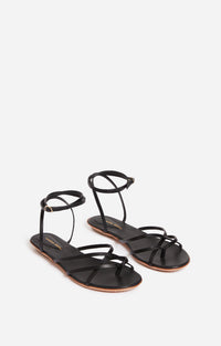 Sandales plates en cuir - Noir
