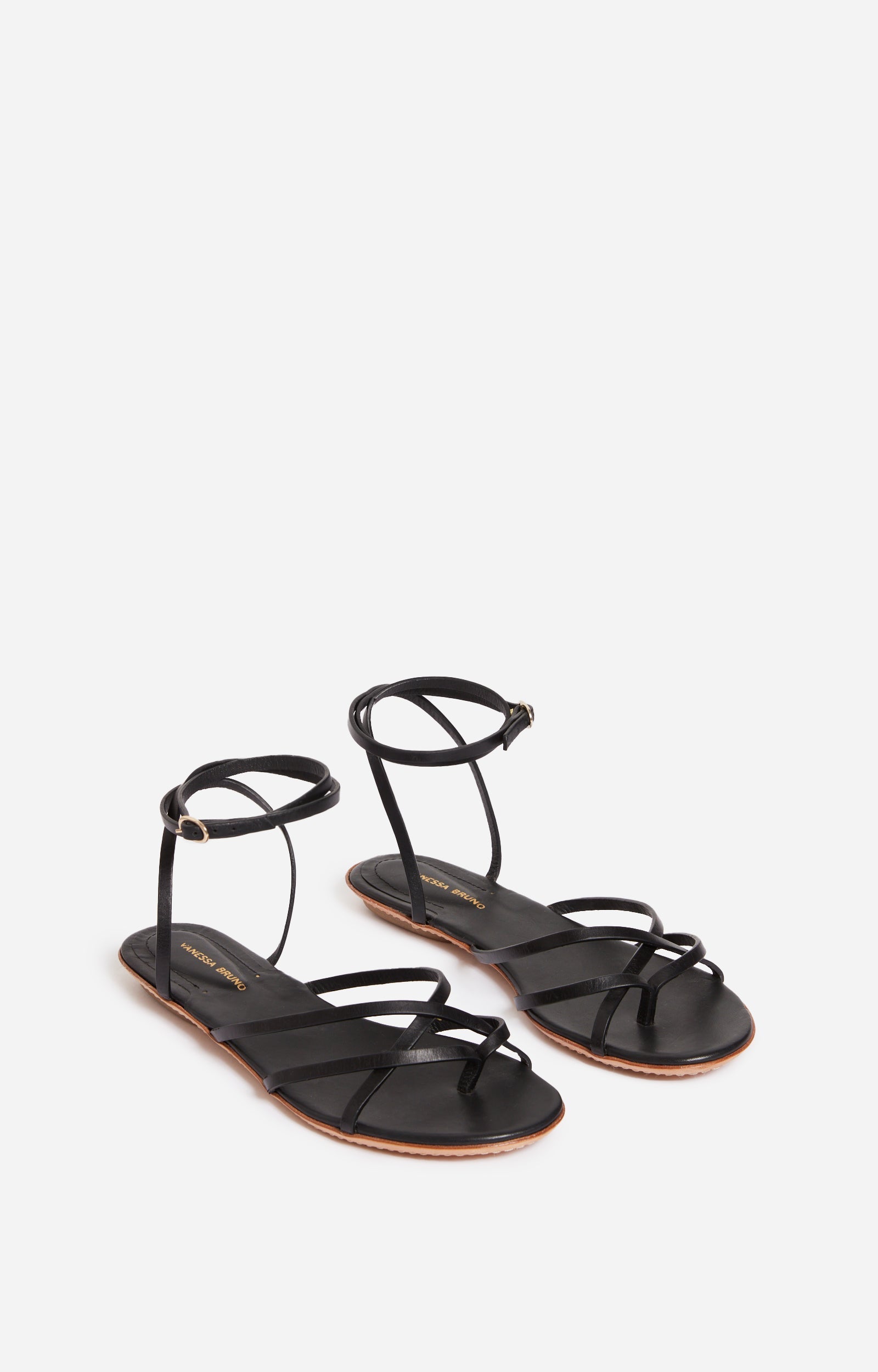 Sandales plates en cuir - Noir