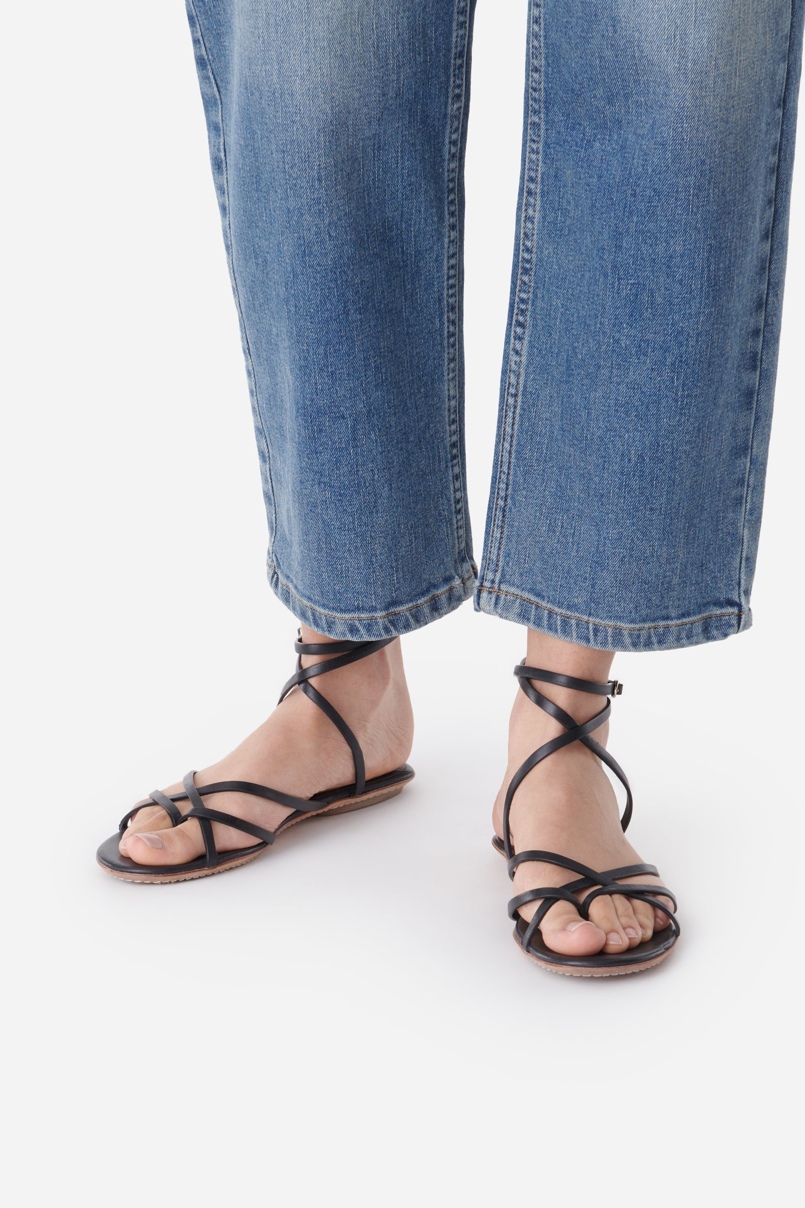 Flat leather sandals - Black