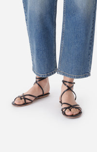 Sandales plates en cuir - Noir