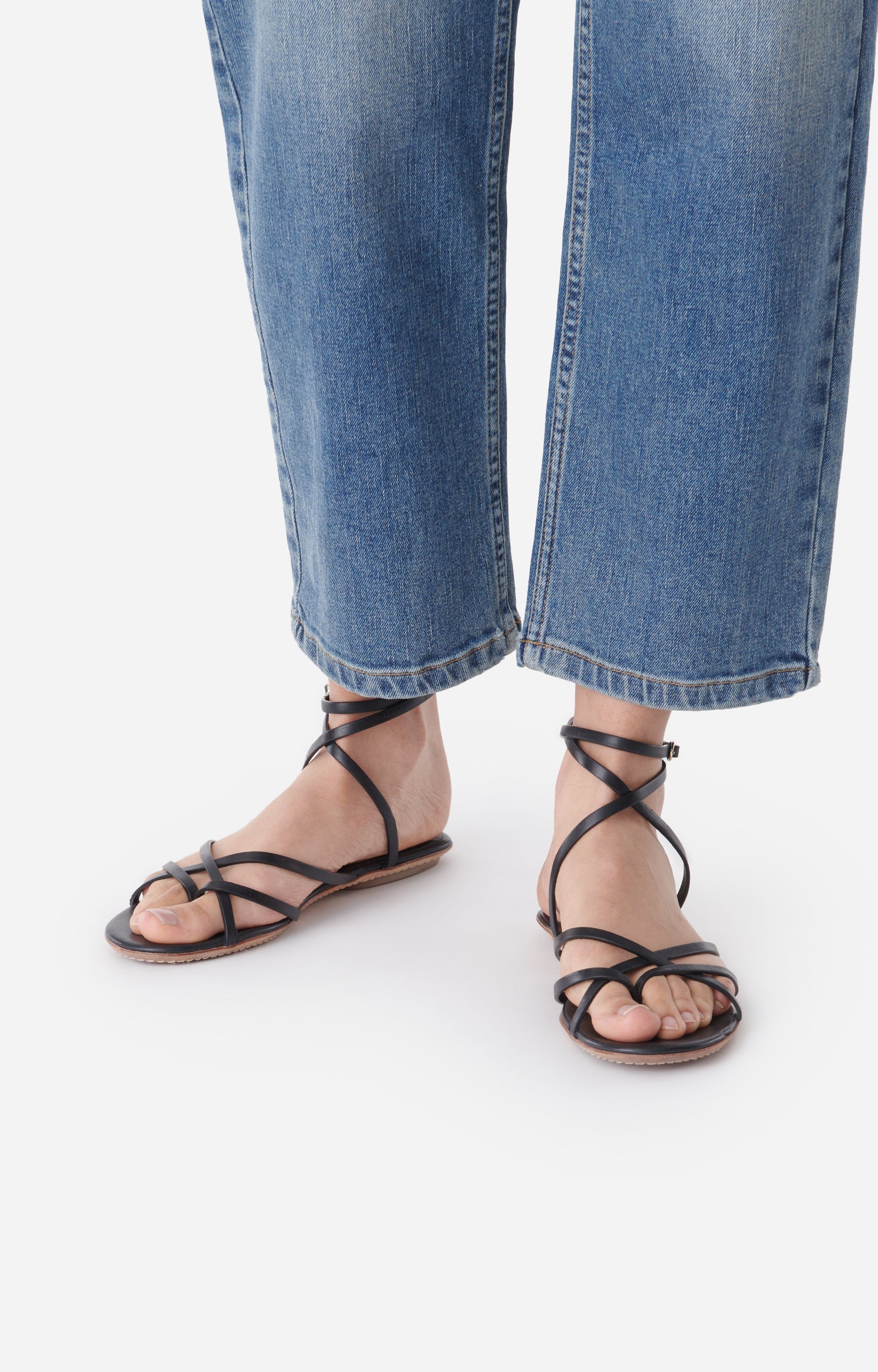 Sandales plates en cuir - Noir