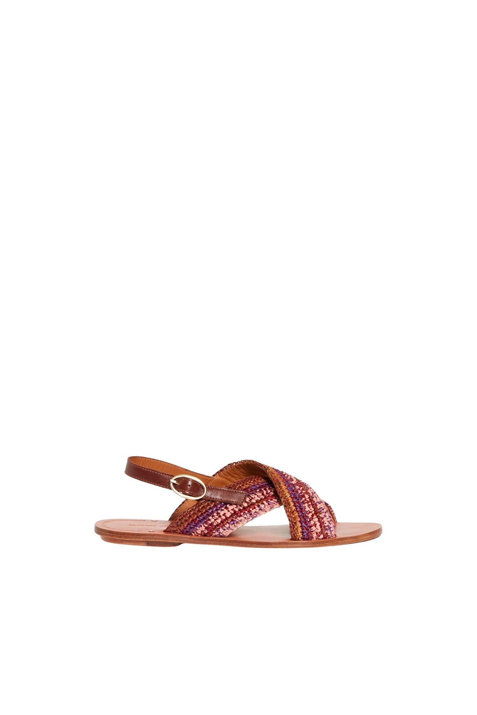 Sandales plates en cuir et raphia - Multicolore & Rose