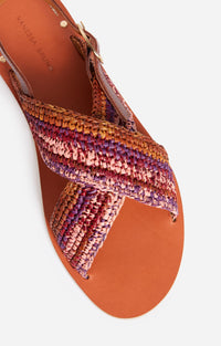 Sandales plates en cuir et raphia - Multicolore & Rose