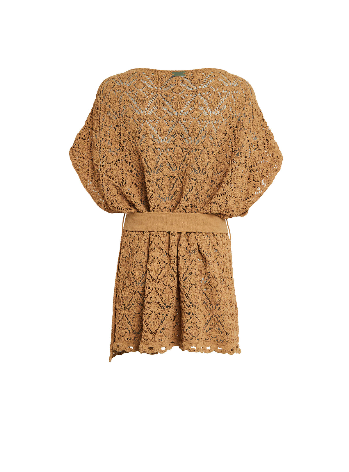 Poncho court à ceinture tricoté - Marron
