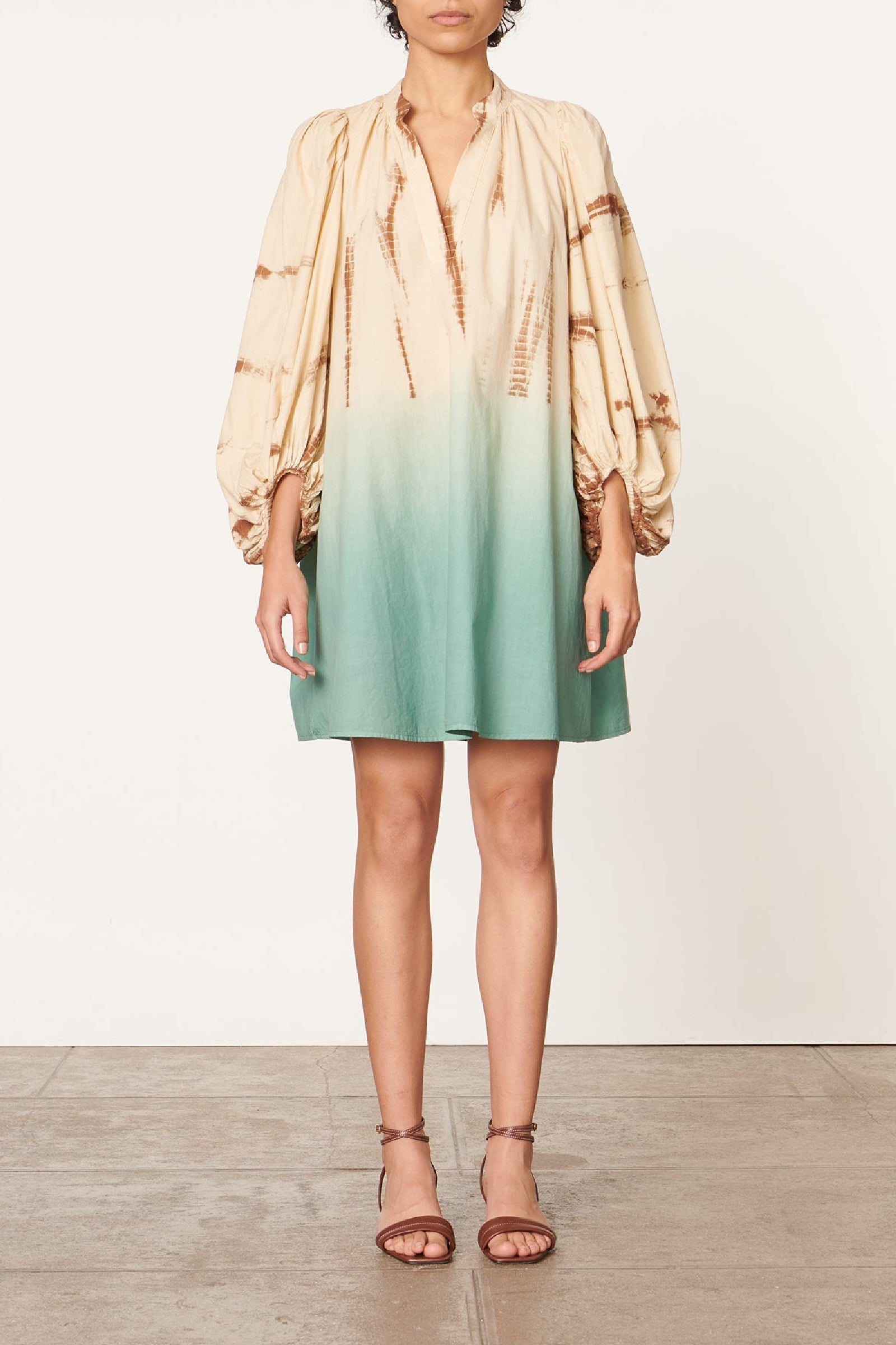 Robe col V en coton - Vert D'Eau