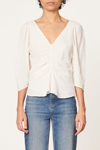 Blouse froncée à manches bouffantes - Blanc