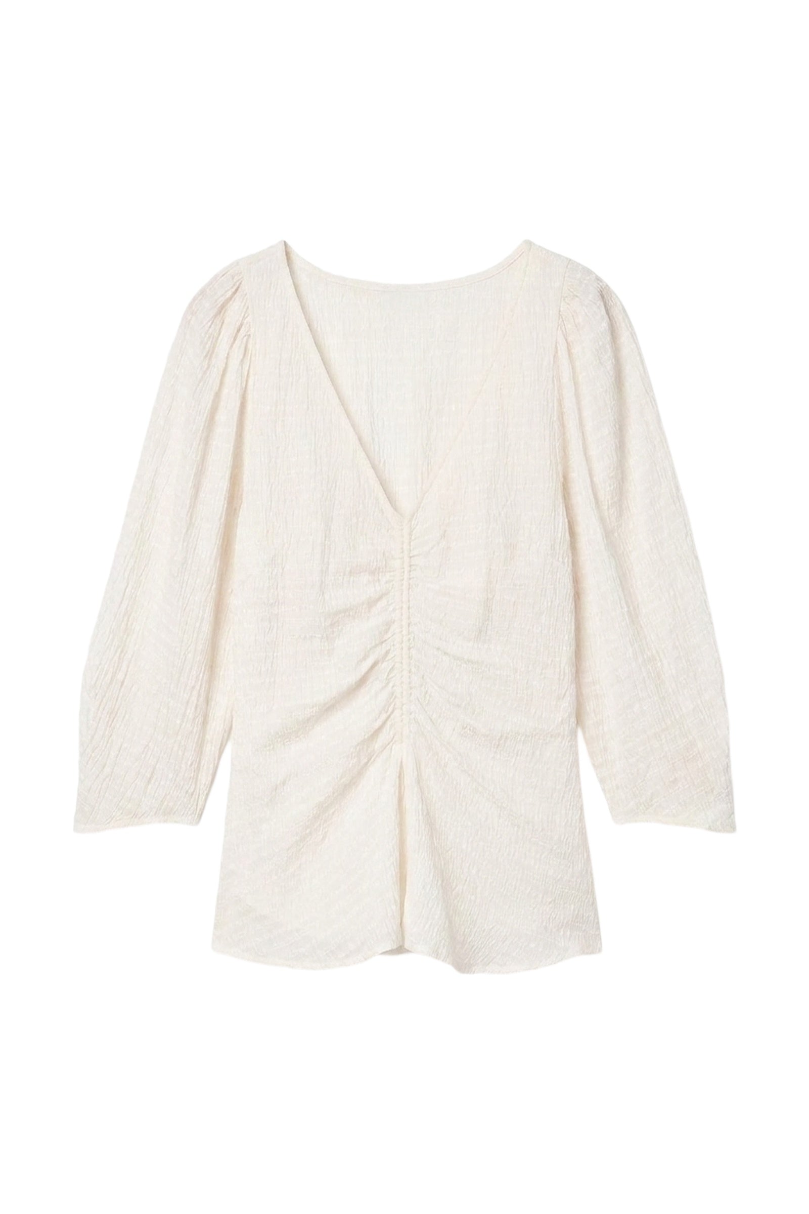 RECO : 95 // Blouse froncée à manches bouffantes - Blanc