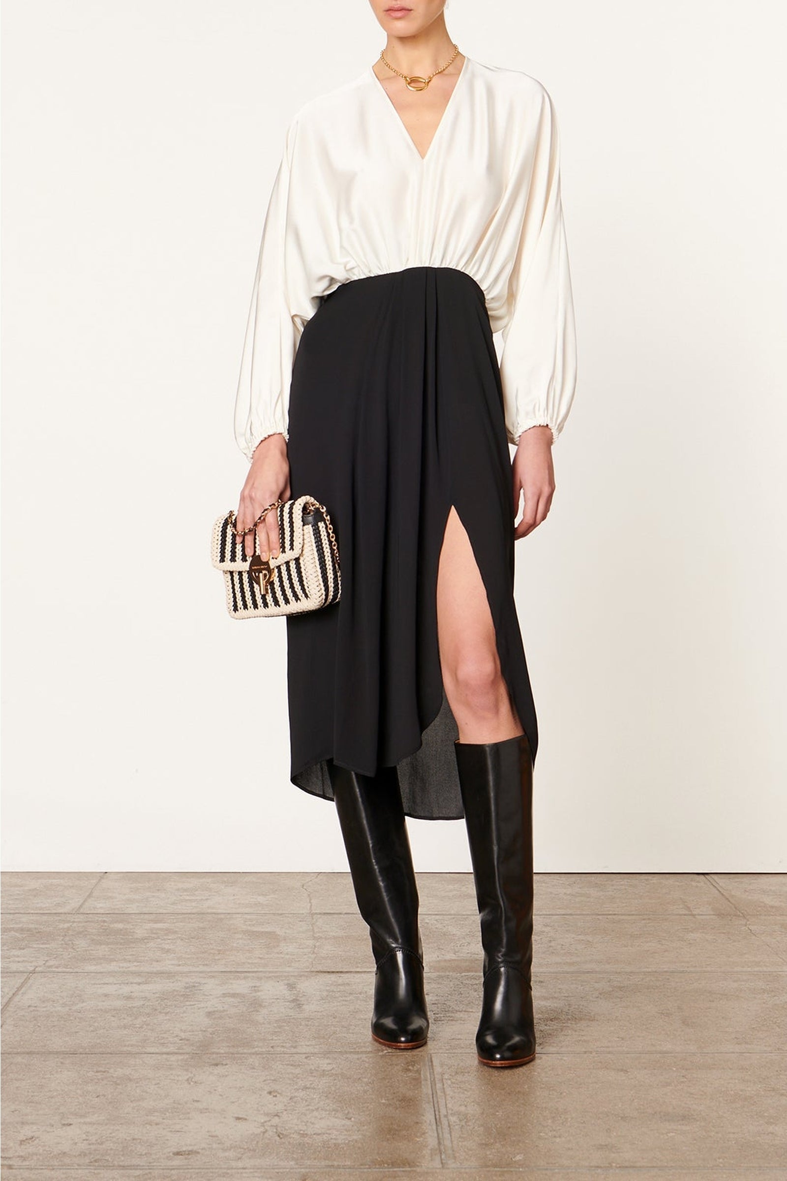 Robe longue Dalila à col V - Noir